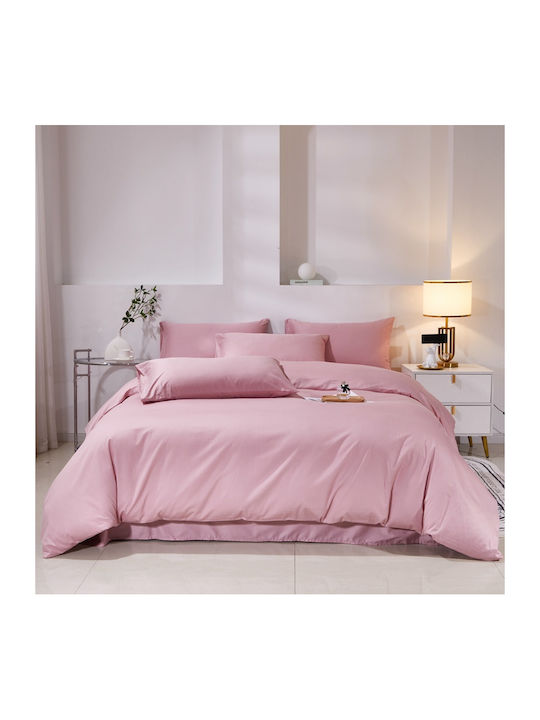 Cotton Single Duvet Cover Set 160x240cm 1 Pillowcase & 1 Bed Sheet Pink