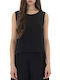 Women's Summer Linen Sleeveless Blouse with V Neckline Black
