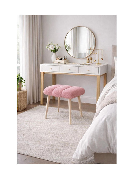 Hocker Mit Vertikalen Nähten Und Hölzernem Unterstützung Rosa 35x45cm