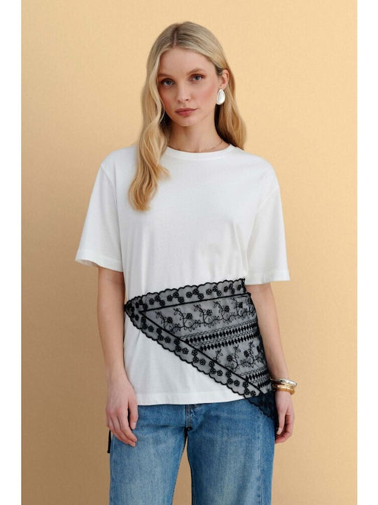 Women's Cotton Short Sleeve Floral Blouse White