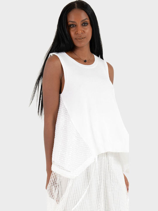 Damen Bluse Ärmellos Off-White