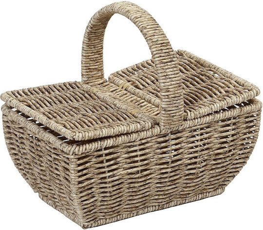 Espiel Set Decorative Baskets Rattan with Cap Beige 21x14x19cm 3pcs