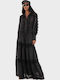 Maxi Evening Dress with Lace Black