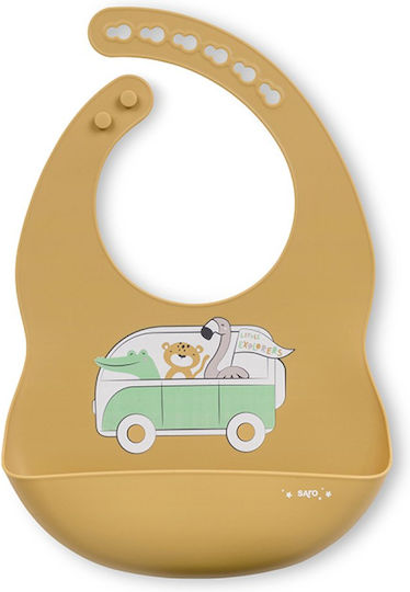 Saro Waterproof Silicone Baby Bib with Button & Pocket Ochre