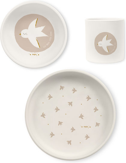 Saro Fly Free Silicone Baby & Kids Feeding Set with Anti-Slip Beige Base 3 Pieces