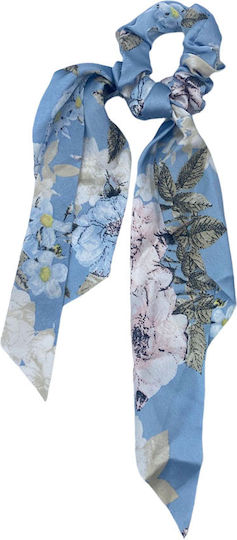Scrunchie Λαστιχάκι Μαλλιών Μαντήλι Γαλάζιο Σχέδια Λουλουδίων