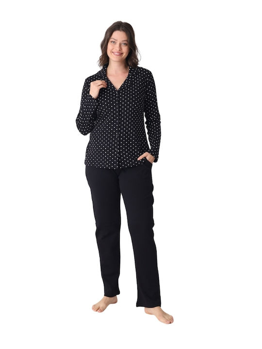 Pijamangel Winter Damen-Schlafanzug-Set Schwarz