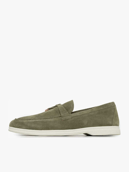 Leather Women's Loafers In Green Color