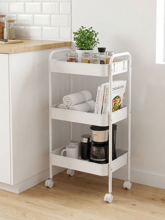 Pakketo Nedea Kitchen Trolley Metallic 3 Tiers White 41x30x77cm