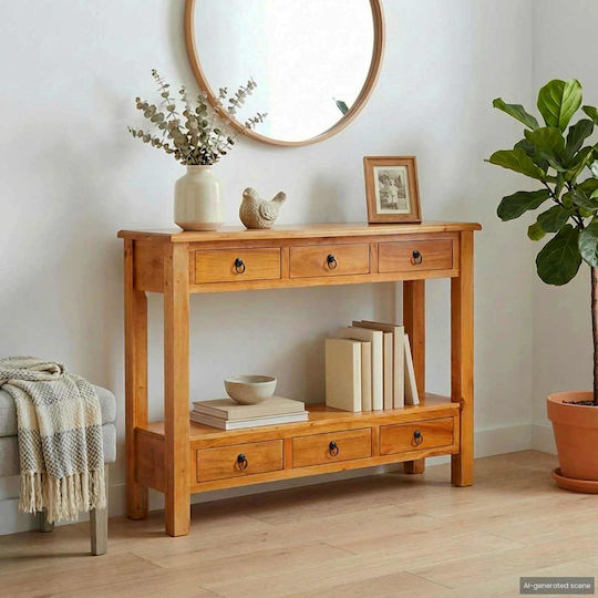 Console Table Solid Wood & Metal Natural L115xW32xH76cm