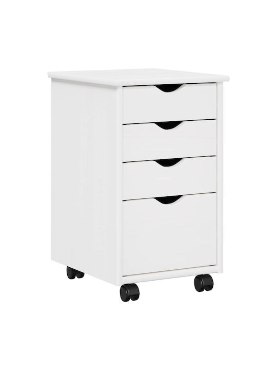 Office Cabinet Made of Solid Wood with Wheels & Drawers White 34x39x56cm