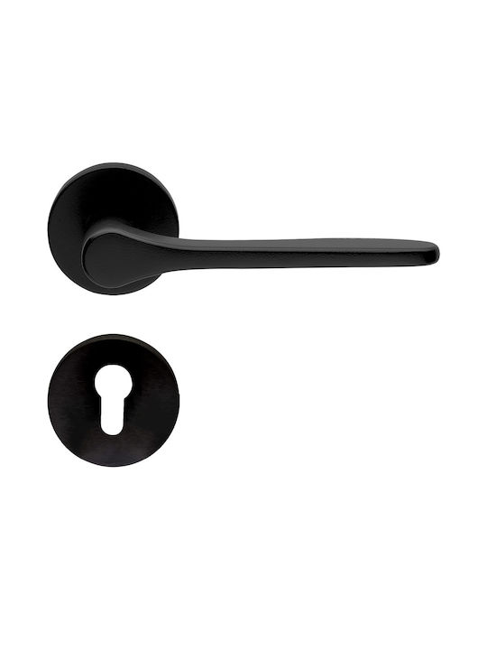 Ilavio Πόμολο Μεσόπορτας Ροζέτα Ζεύγος Black Soft Touch