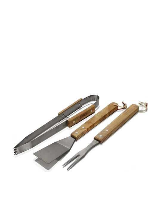 Grillwerkzeug-Set 3 Teile Edelstahl Holzgriff