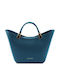 Leder Damen Schultertasche Petrol Blau