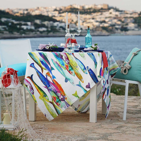 Tessitura Toscana Telerie Cotton Tablecloth Poisson Blue Blue 85x85cm
