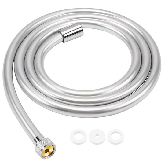 Pvc Rubber Flexible Anti-twist Smooth Shower Hose 1/2" Silver 2 M