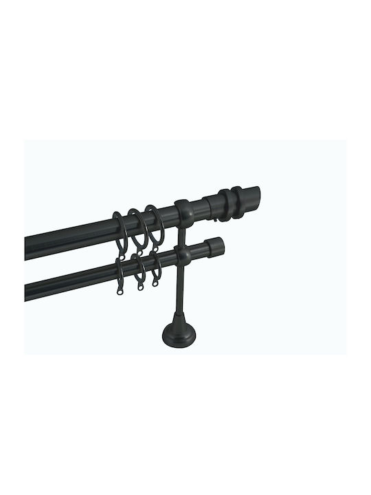 Frans Extendable Metallic Curtain Pole Double with Rod Diameter 25mm Length 140-250cm Black Matte A1/15D