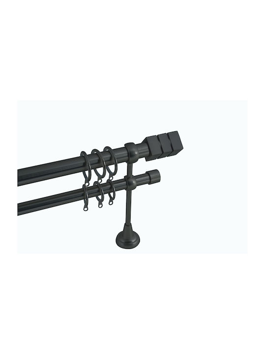 Frans Extendable Metallic Curtain Pole Double with Rod Diameter 25mm Length 140-250cm Black Matte