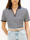 Women's Striped Short Sleeve Polo Blouse Mixed