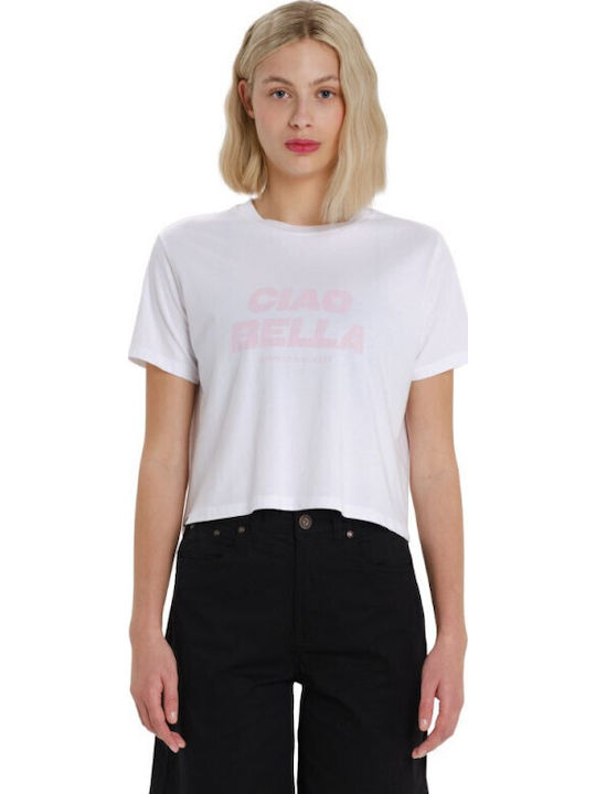 Women's Cotton Short Sleeve White Crop Top