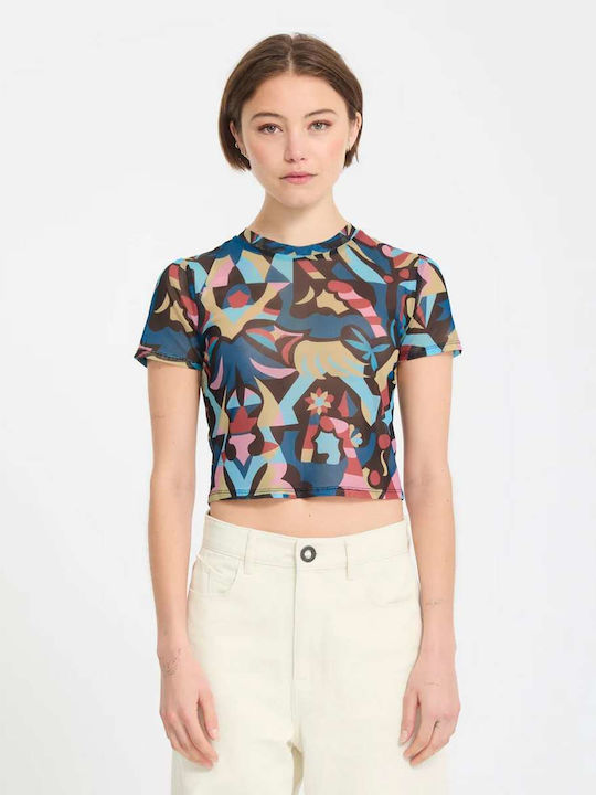 Women's Crop Top Short Sleeve Multicolour Multi