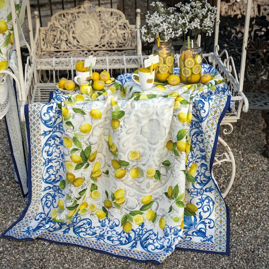 Tessitura Toscana Telerie Linen Tablecloth Cetara Blue 170x360cm