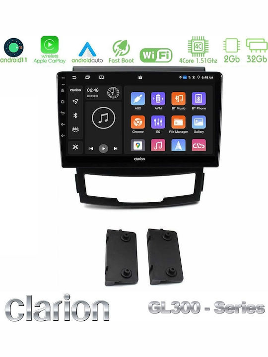 Clarion Car Audio System for Ssangyong Korando 2010-2014 (Bluetooth/USB/WiFi/GPS/Apple CarPlay/Android Auto) with 9" Touch Screen