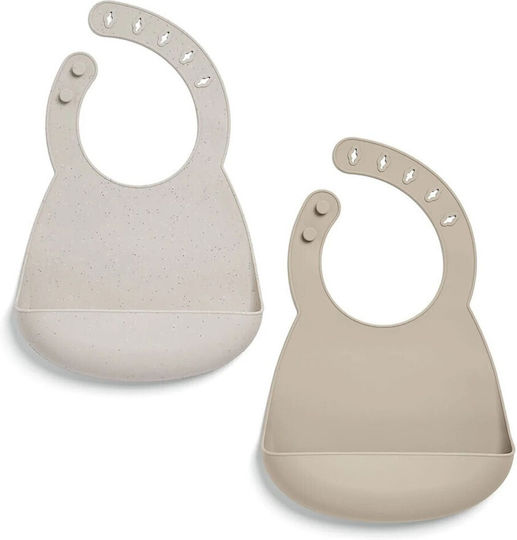 Mamas & Papas Waterproof Silicone Baby Bib with Button Neutral Speckle 2 Pieces