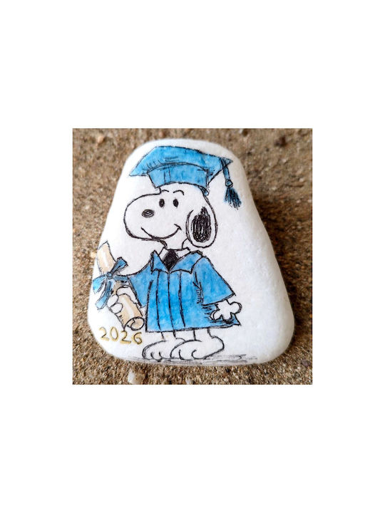 Πέτρα Ζωγραφισμένη Στο Χέρι "καλό Πτυχίο" Snoopy Γαλάζιο