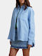 Long Sleeve Women's Linen Shirt Light Blue