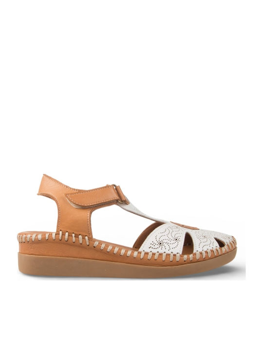 Leather Women's Flat Sandals White