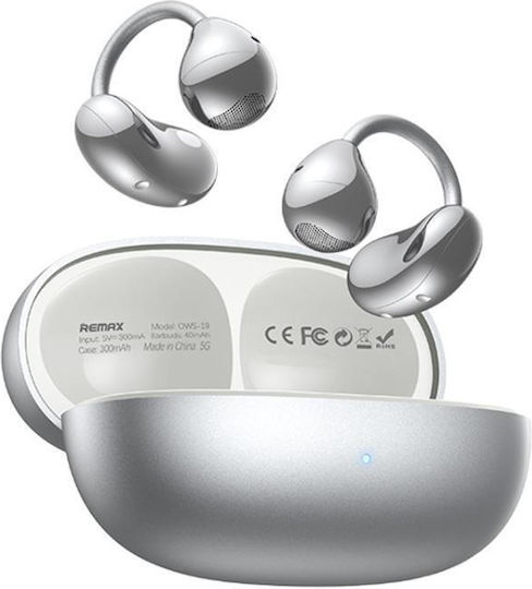 OWS-19 Open Ear Bluetooth Handsfree Ακουστικά με Θήκη Φόρτισης Ασημί