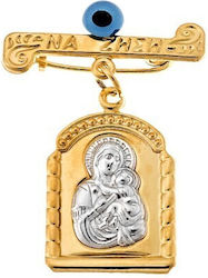 Children's Safety Pin Charm from Gilded Silver with Icon of the Virgin Mary