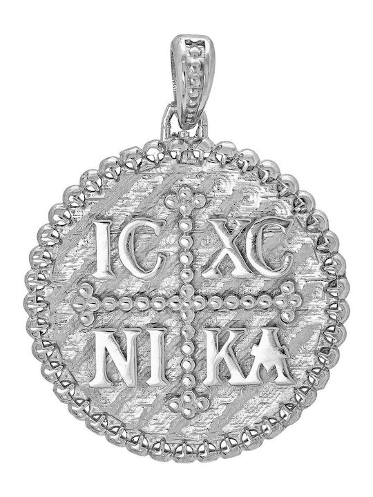 Kiriakos Gofas Pendant Kids Charm Double Sided with Chain Constantine Coin in 9K White Gold KN604