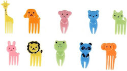 Set 10 Pieces Plastic Fruit Forks Animals Random Choice Of Color Design