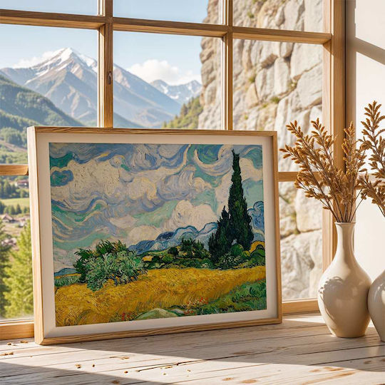 Poster Van Gogh Wheat Field Cypresses Art108 50cm X 70cm Frame Natural Wood Beige