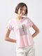 Women's Cotton Short Sleeve Floral Pink Blouse
