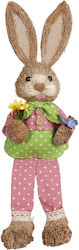 Standing Wicker Pink Polka Dot Rabbit Wearing Trousers Holding Flowers 44x13x11cm Bunnys 932304