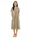 Summer Midi Shirt Dress Short Sleeve Green
