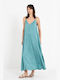 Summer Maxi Evening Slip Dress Satin Open Back Teal