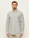 Long Sleeve Linen Shirt in Regular Fit Striped White/Khaki