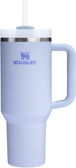 Stanley Quencher H2.0 FlowState Becher mit Griff Θερμός Rostfreier Stahl BPA-frei 1.18lt Dew Drop Blau mit Stroh und Handgriff