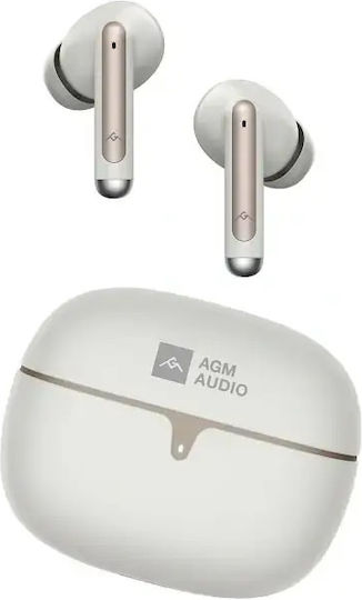 AGM Buds 5 Bluetooth Handsfree Ακουστικά με Αντοχή στον Ιδρώτα και Θήκη Φόρτισης Μπεζ