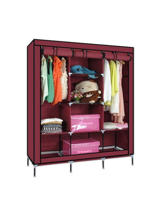Stoffkleiderschrank mit Reißverschluss und Regalen in Roter Farbe 175x45x130cm