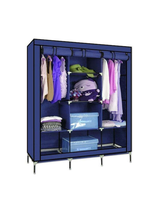Dulap din Material cu Fermoar și Rafturi în Culoare Albastră 175x45x130cm