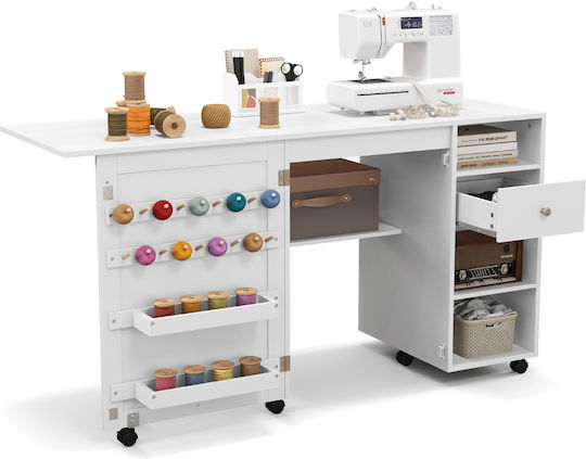 Costway Folding Sewing Cabinet & Desk Shelves Sewing Machine 146 x 50 x 78 cm White Jv11549wh+