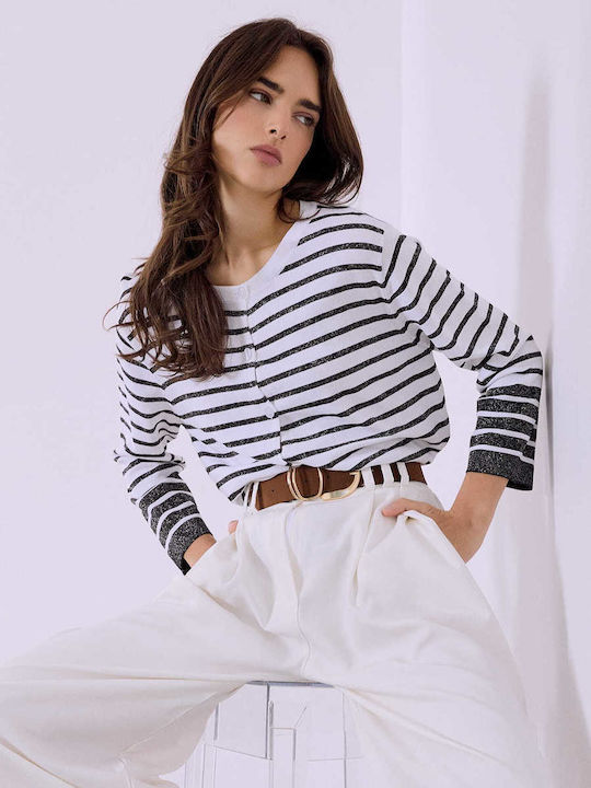 Celestino Women's Cardigan Striped Metallic Loose Fit Black