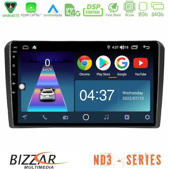 Bizzar Ηχοσύστημα Αυτοκινήτου για Audi A3 2003-2012 (Bluetooth/USB/WiFi/GPS/Apple-Carplay/Android-Auto) με Οθόνη Αφής 9"