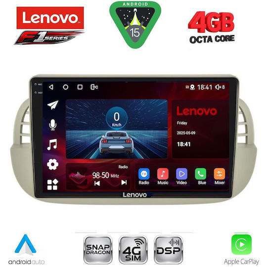 Lenovo Car Audio System for Fiat 500 2007-2015 Bluetooth USB WiFi GPS Apple CarPlay Android Auto with 9" Touch Screen