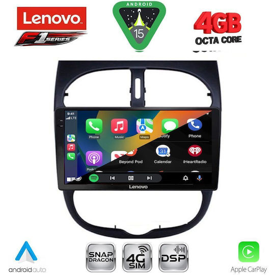 Lenovo Ηχοσύστημα Αυτοκινήτου για Peugeot 206 1998-2006 (Bluetooth/USB/WiFi/GPS/Apple-Carplay/Android-Auto) με Οθόνη Αφής 9"